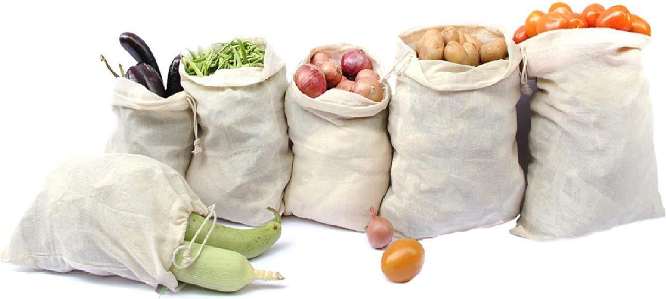 Honey Enterprise Cotton Eco-Friendly, Washable, Reusable Vegetable Storage Fridge Bags - Set of 9 and 3 Bag addi