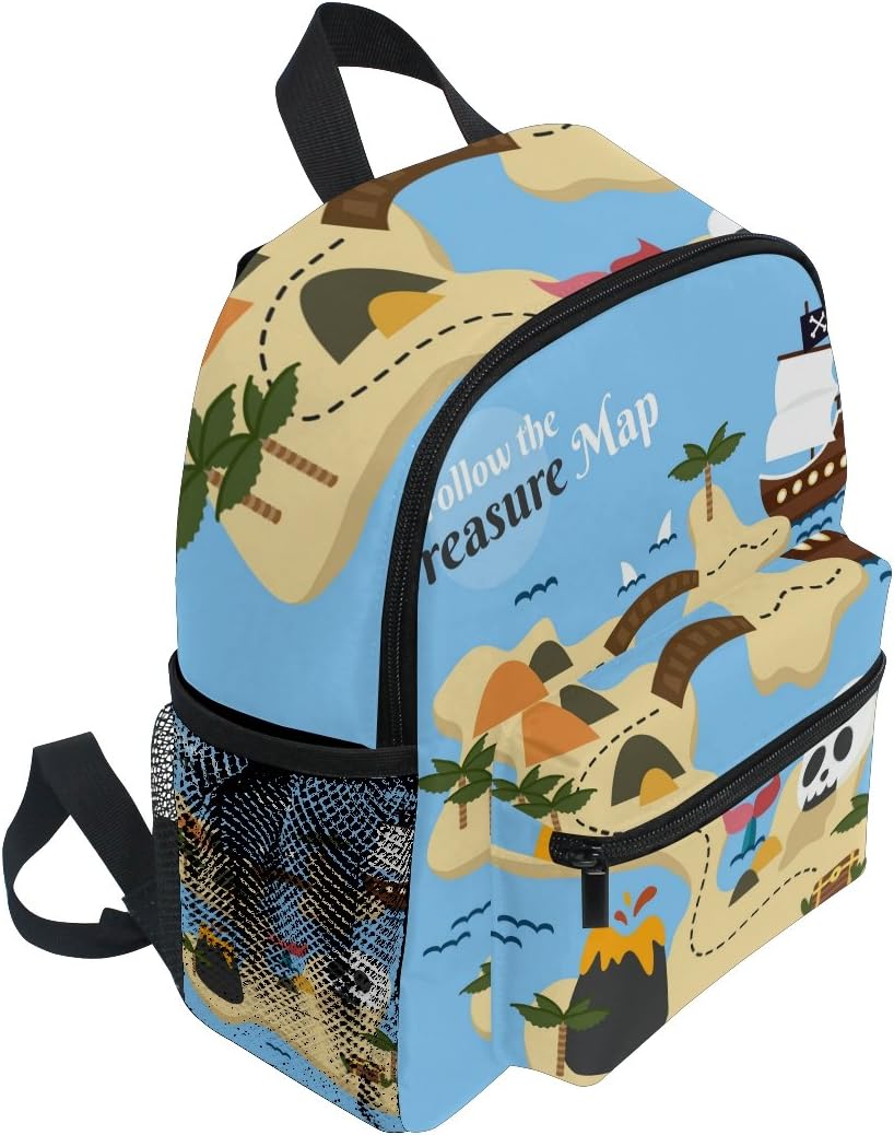 ISAOA Pirate Treasure Map with Skull and Boat Kids Backpack for Kindergarten Toddler Bag with Chest Clip,Nursery Backpack with Chest Clip Preschool - Image 3