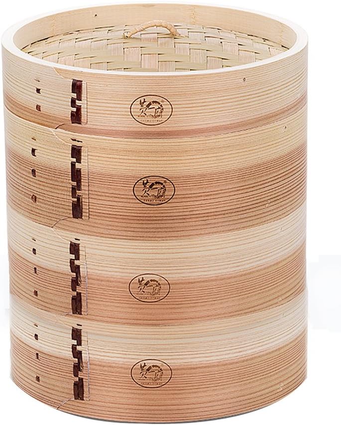 HUANGYIFU Chinese 7-12 Inch Handmade Food Wooden Steamer 3 Tiers Deep Wooden Basket - for Dumpling Dim Sum
