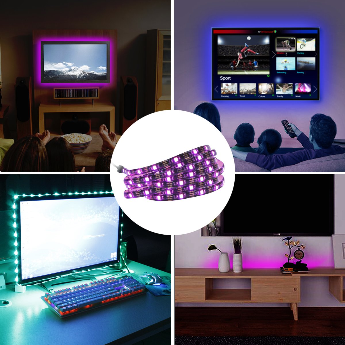 LUXJET TV Backlight LED Light Strip with Remote, 6.56ft (4x50cm), USB Powered, RGB Color Changing for 40-60in HDTV,Desktop PC Monitor,Home Theater, Under Cabinet,Showcase Decoration