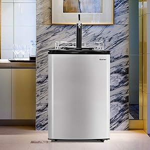 Kegerator Draft Brew Beer Dispenser Beer Cooler with Single-tap 6.1 cu. ft Large Interior Hold Kegs in Different Sizes 4 Casters Easy to Move 21.5 x 25.5 x 50.5-inch (L x W x H)