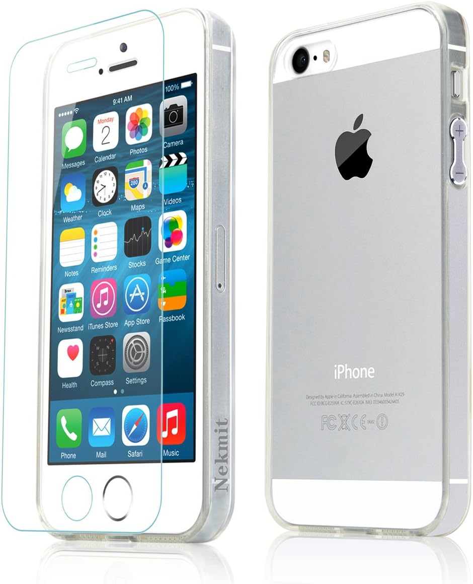 Nekmit® Scratch Resistant Clear Case [Aluminum Buttons] with Ultra-Clear Screen Protector for iPhone 5 5S (Silver Buttons)