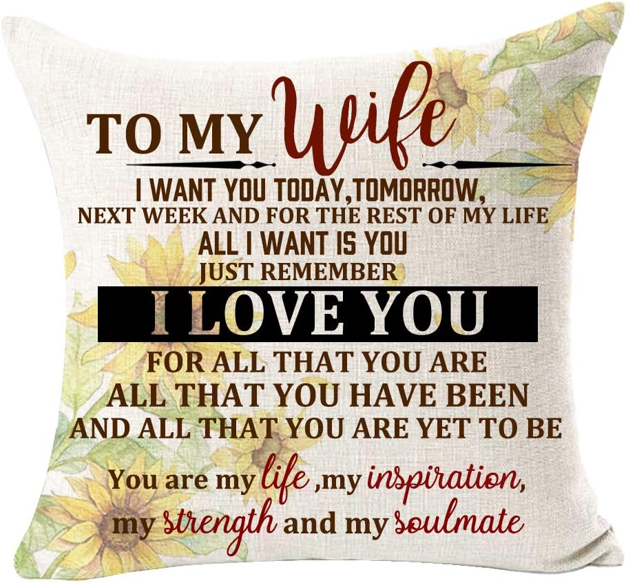 Amazon Com To My Wife You Are My Life My Soulmate Remember I Love You Sunflower Best Gift For Wife Cotton Linen Square Throw Pillow Case Decorative Cushion Cover Pillowcase For Bed Coach
