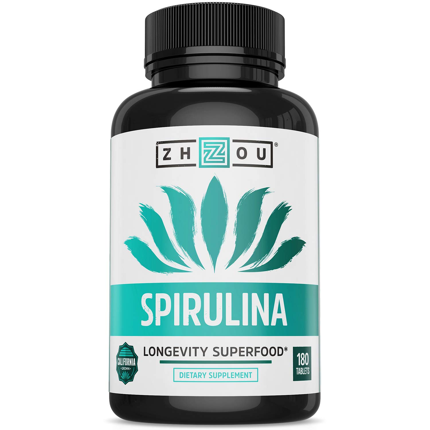 Zhou Spirulina Tablets | Sustainably Grown in California | Non-GMO | 30 Servings, 180 Count