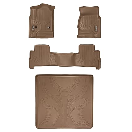 Smartliner Floor Mats 2 Rows And Cargo Liner Behind 2nd Row Set Tan For 2015 2018 Chevy Tahoe Gmc Yukon