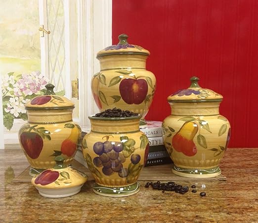 Amazon Com 4pc Italian Canister Set Tuscany Fruit Decor