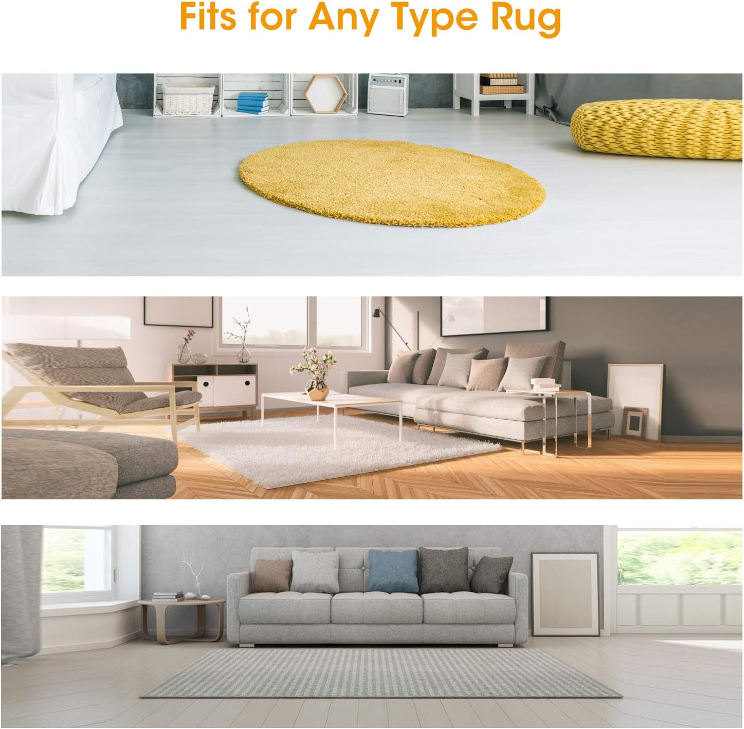 Rug Gripper, 10 Pcs Double Sided Anti Curling Non Slip Reusable Rug Pad, Washable Rug Tape for Hardwood Floors, Tile Floors, Carpets, Floor Mats, Wall (Black): Home & Kitchen