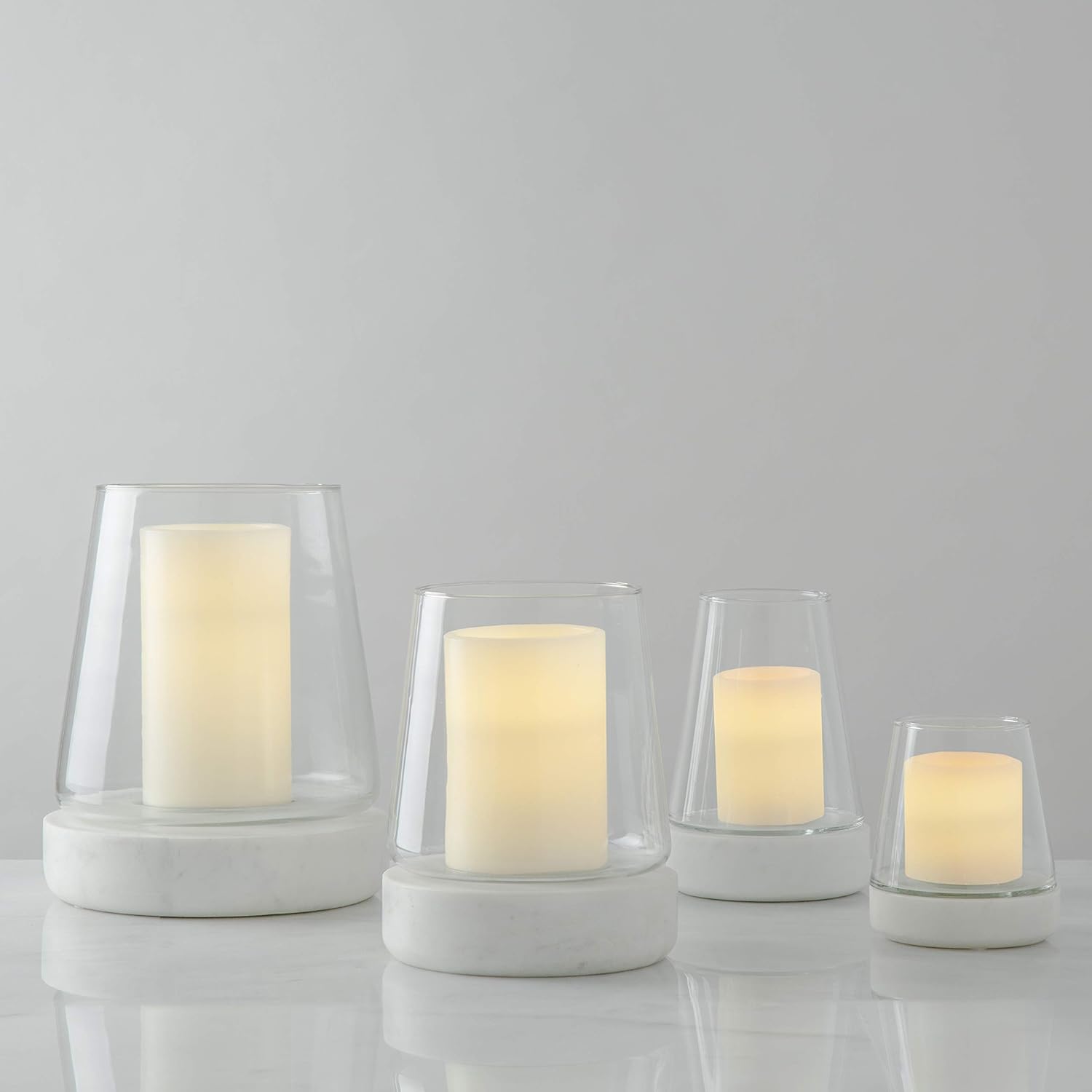 Glass Hurricane Candle Holder with Marble Base - 9 Inch Height, Large, Fits Up to 4 Inch Diameter Pillar Candles, Modern Style for Wedding Centerpieces, Housewarming Gift or Home Decor: Home & Kitchen
