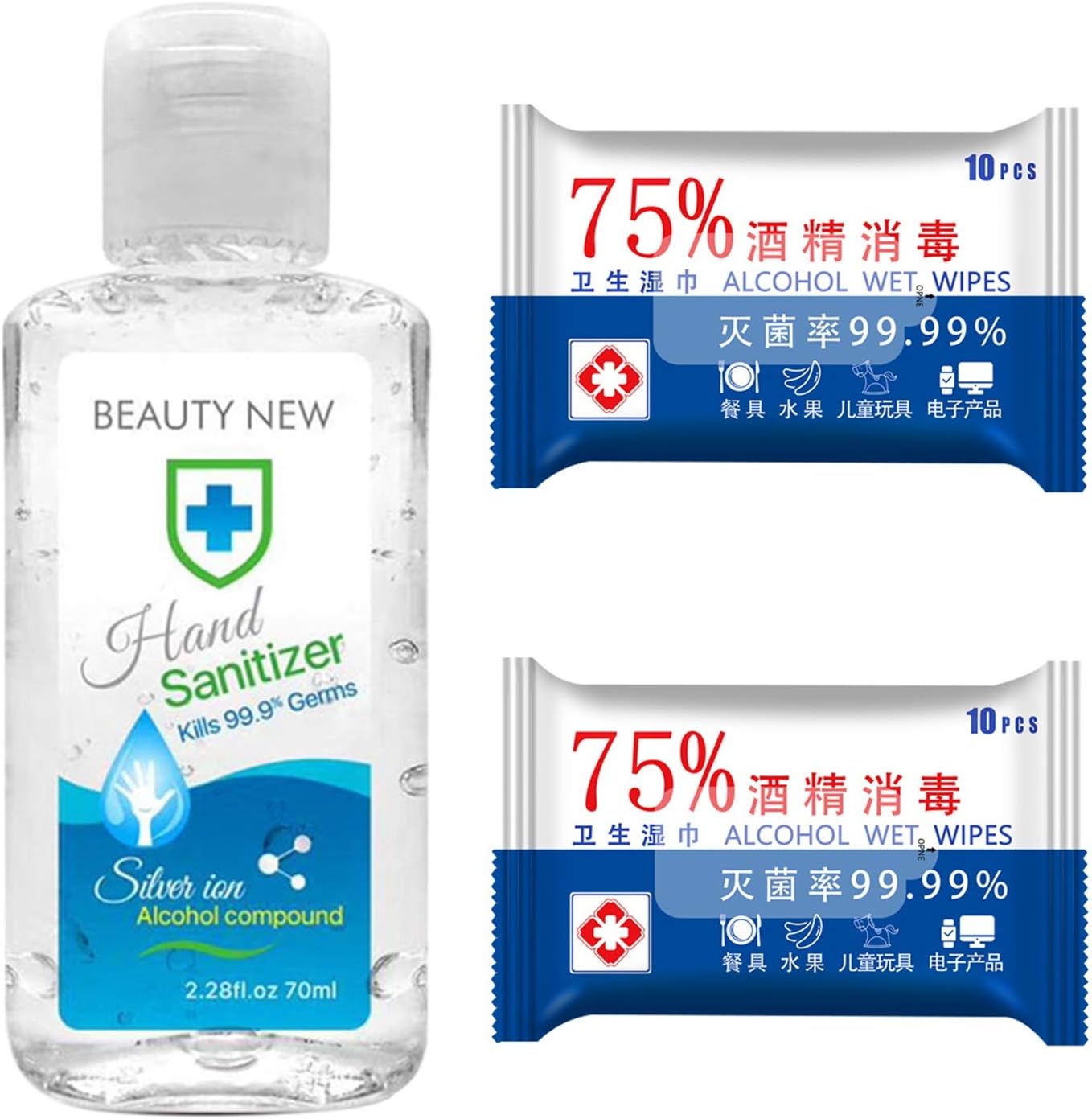 Instant Hand Sanitizer Gel with 20PCS Wet Wipes, Water Free Liquid Hand Soap Hand Wash Sanitizer 70ML, Travel Size Bottle, Quick Drying, No Sticky Residue, Kills 99% of Germ, Waterless Hand Cleanser