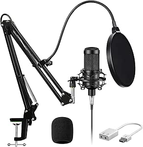 Aokeo AK-60 Streaming Podcast PC Microphone &amp; Suspension Boom Scissor Arm Stand with Built-in XLR Cable and Mounting Clamp,for Skype Youtuber Karaoke Gaming Recording