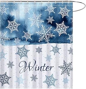 MAEZAP Winter Snowflake Christmas Shower Curtain Blue White Bathroom Decor Waterproof Polyester with Hooks 69x70 Inches