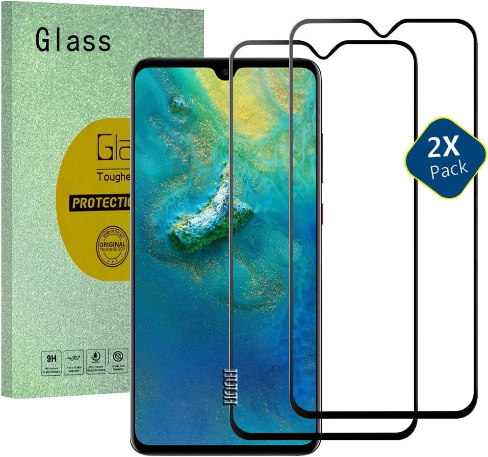 HUUH [2 Pack] screen protector for Huawei Mate 20 X, tempered glass screen protectors,9H Hardness,High transparency,99% high definition,0.33mm Thickness,5D Arc Edges(black)