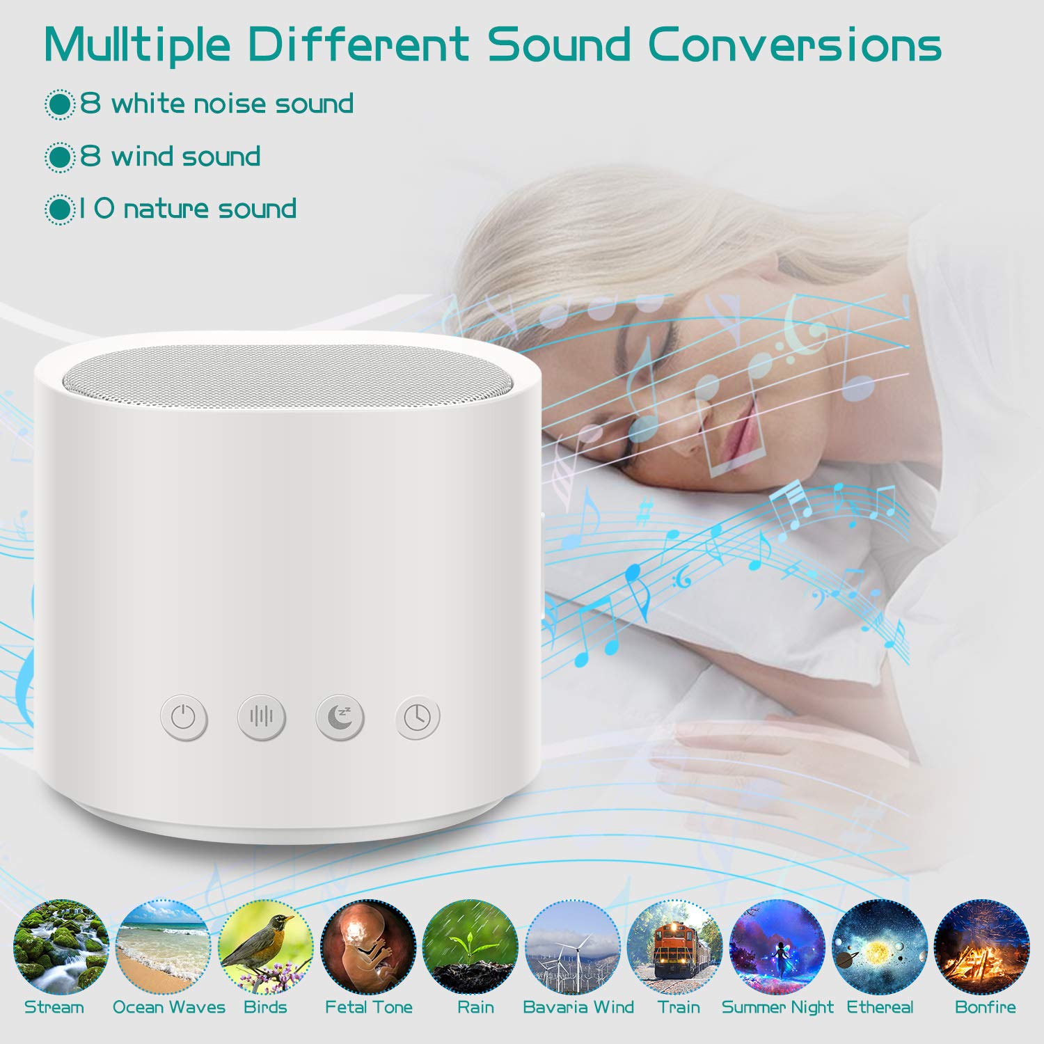 White Noise Machine for Sleeping，Sound Machine with Timer for Baby Kids Adult Sleeping & Relaxation，Sleep Sound Therapy for Home,Office,Travel