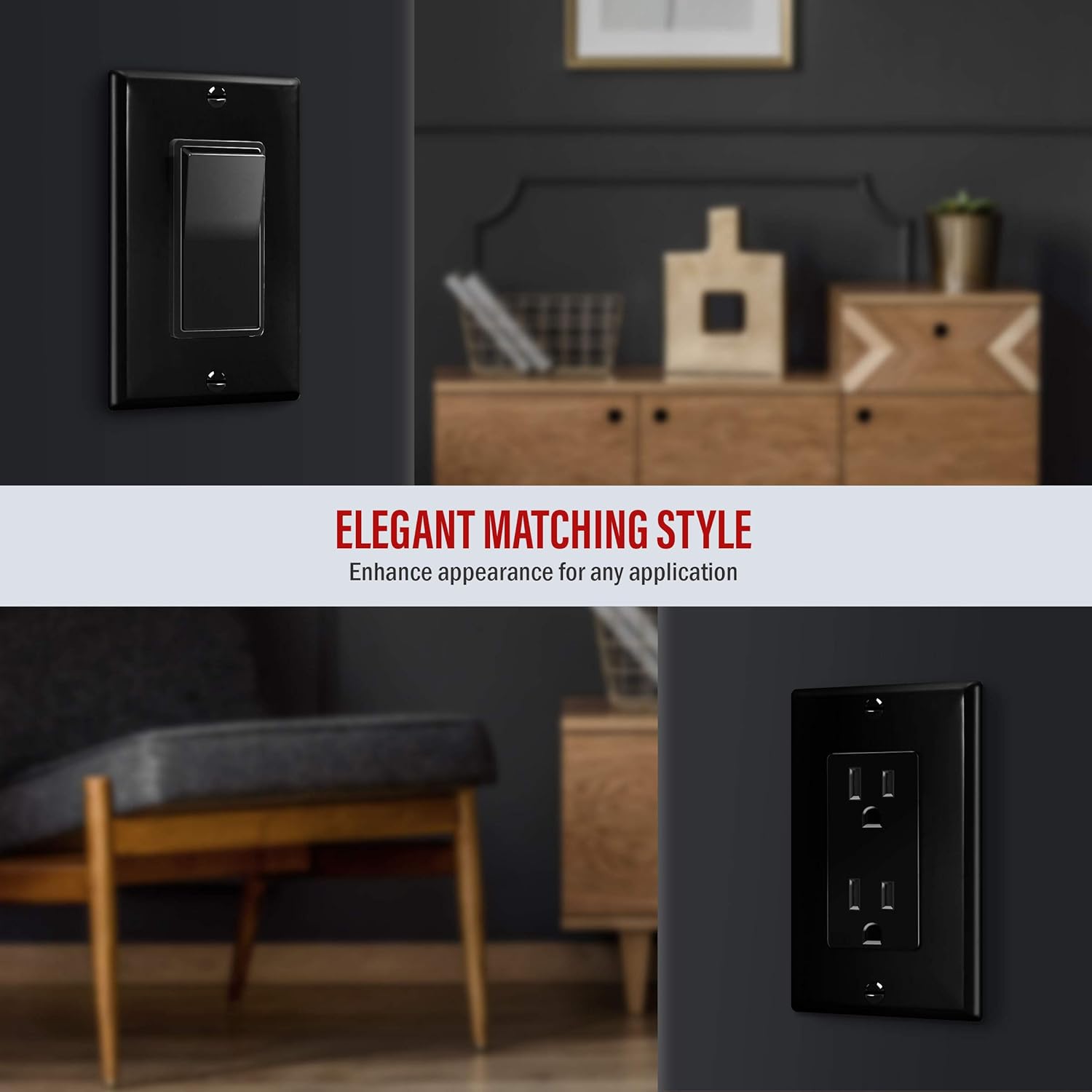 ENERLITES Decorator Light Switch or Receptacle Outlet Wall Plate, Size 1-Gang 4.50" x 2.76", Unbreakable Polycarbonate Thermoplastic, UL Listed, 8831-BK-10PCS, Black, 10 Pack - - 