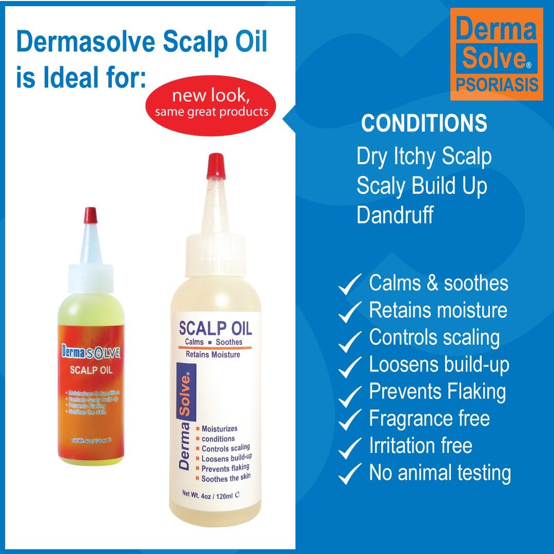 Dermasolve Psoriasis Scalp Oil (2-Pack) Seborrheic Dermatitis & Dandruff Relief - Formulated to Loosen Scaling Build-up, Moisturize, Condition, Prevent Itching, and Flaking (4.0 oz Each): Health & Personal Care