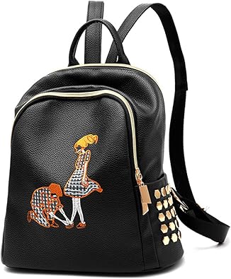 Amazon Nicole Doris可愛い2way仕様のバックパック 盗難防止刺繍ハンドバッグ リベット付きかっこいい大学生通学バッグ 旅行 リュックサック イヤホン通し穴プラスショルダーバッグ レディース 防水収納力抜群 Puレザー黒5 Nicole Doris レディース
