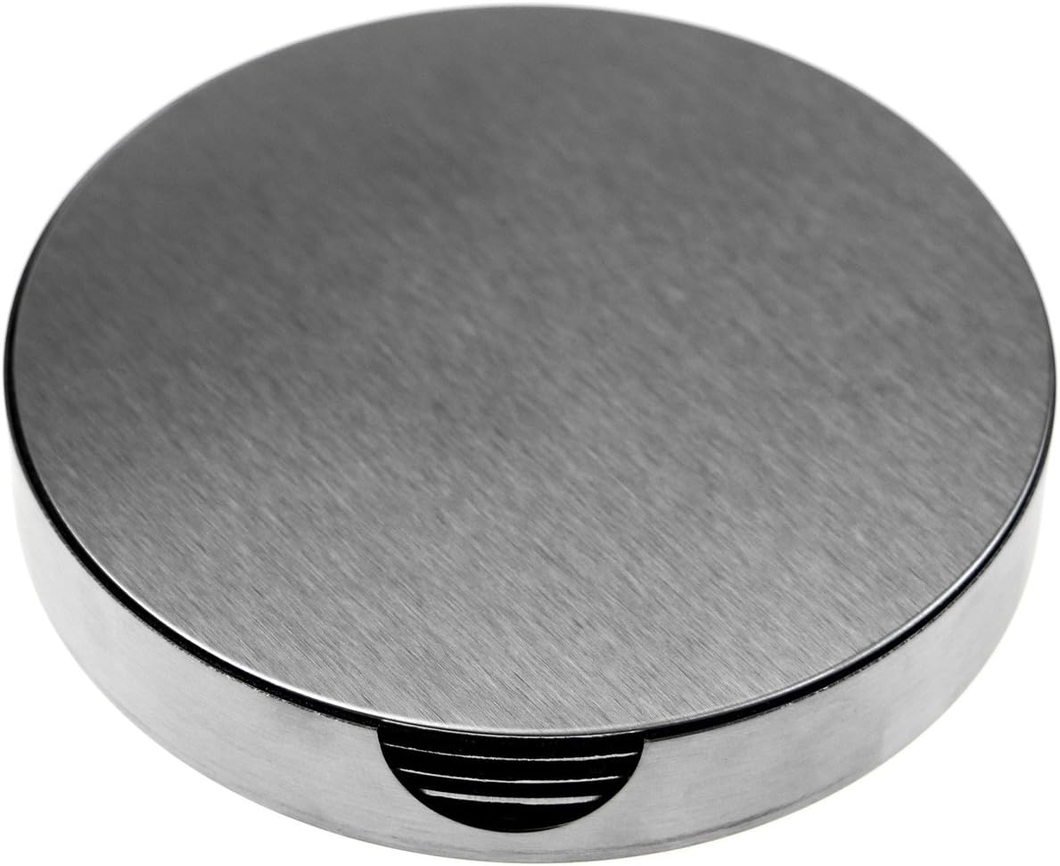 SINDBIN 6pc Stainless Steel Drink Coasters with Holder, Table Coasters for Glasses, Bar Drinks, Mugs, Coffee Cups