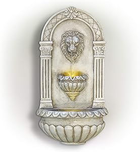 Alpine Corporation TZL160 Lion Head Wall Fountain w/LED Lights, 32 Inch Tall, White