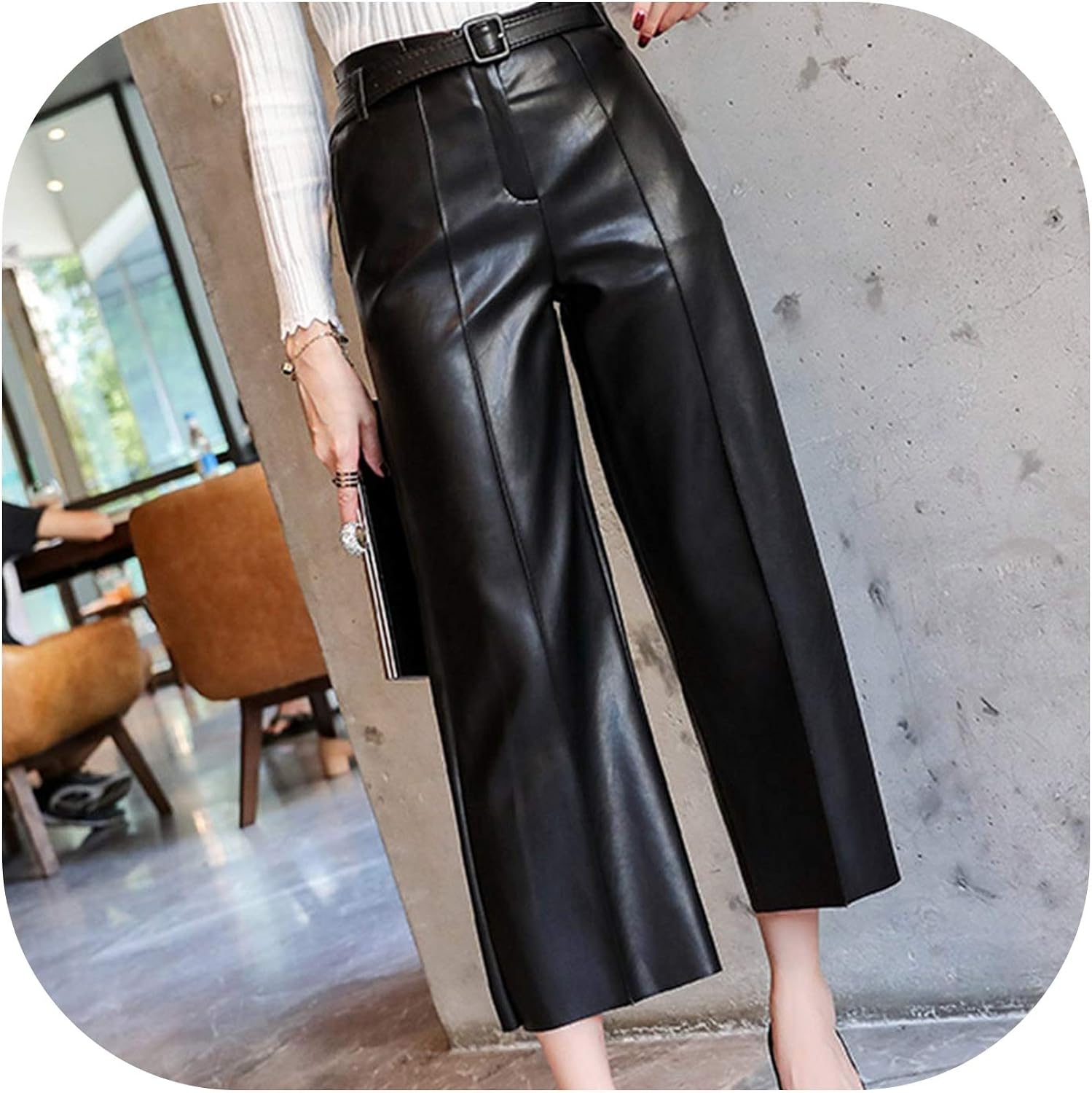 high waisted black womens trousers