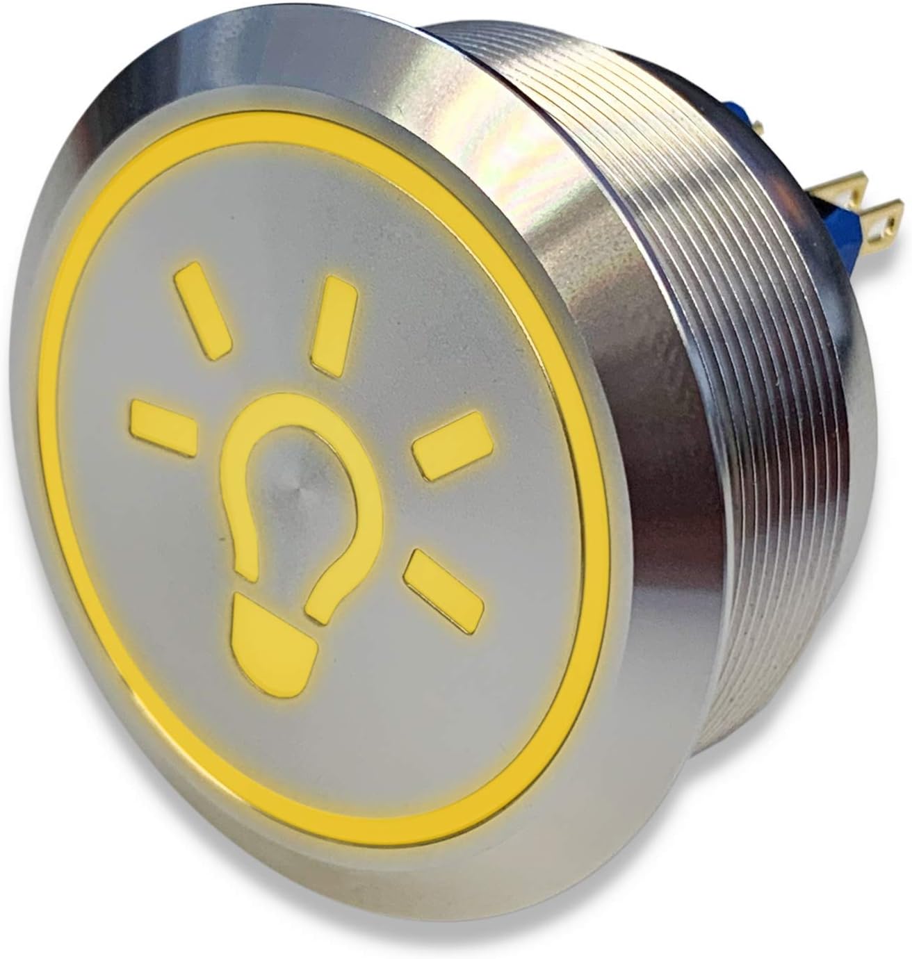 Stainless-steel push-button Ø 40 mm // 1.57 inch - 2 pole -10 Pin – LED Light Symbol (Yellow)