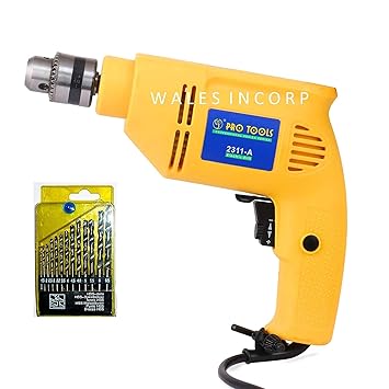 Wales ProTools 2311-A 430 Watts 10mm Electric Drill with Left Right Rotation and Variable Speed Trigger Combo with 13 Pc Masonry Set