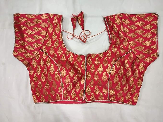 Women's Traditional Readymade Brocade Saree Blouse with Short Sleeves