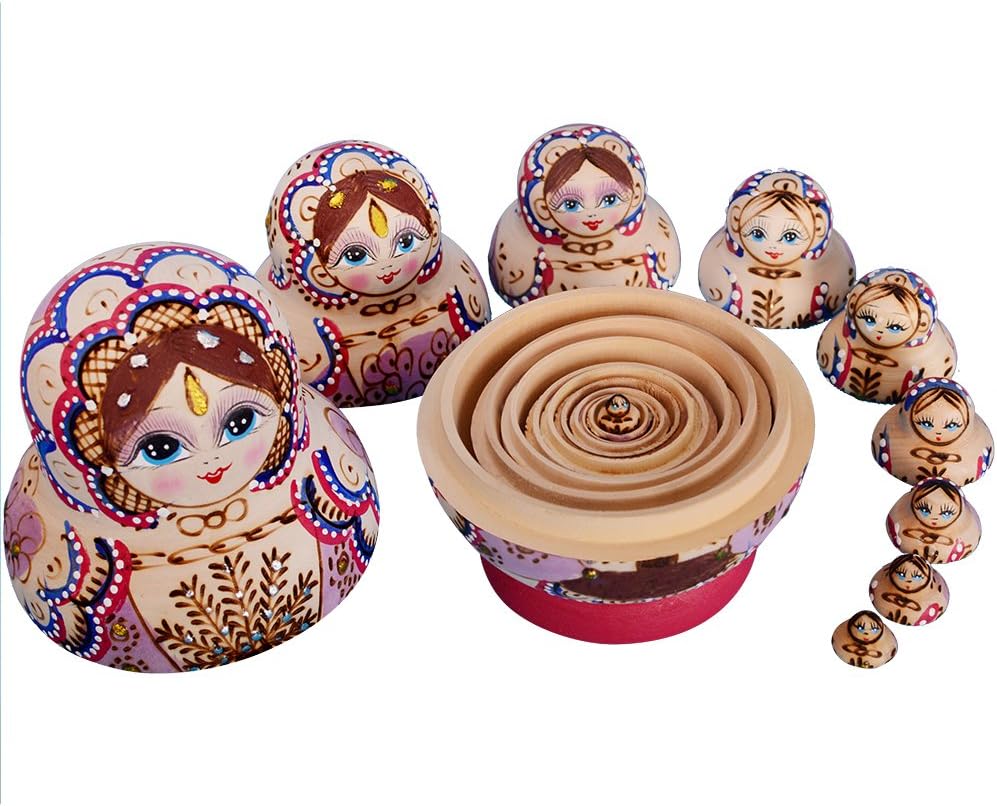 YAKELUS 10pcs Russian Nesting Dolls Matryoshka handmade1075 - Image 3