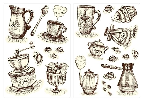 Pegatina de Pared Cocina Etiqueta de la Pared Set Tazas de café y café cubertería Etiqueta