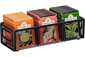 Volmop Tea Bag Organizer, Mesh Tea Bag Holder with Handle, Teabag Holder, Tea Station Organizer for Countertop, Pantry, Kitchen, Cabinet - Black