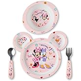 The First Years Disney Minnie Mouse Kids Dinnerware Set - Includes Toddler Plate, Bowl, Fork, and Spoon - Baby Led Weaning Supplies - 4 Count- Ages 9 Months and Up