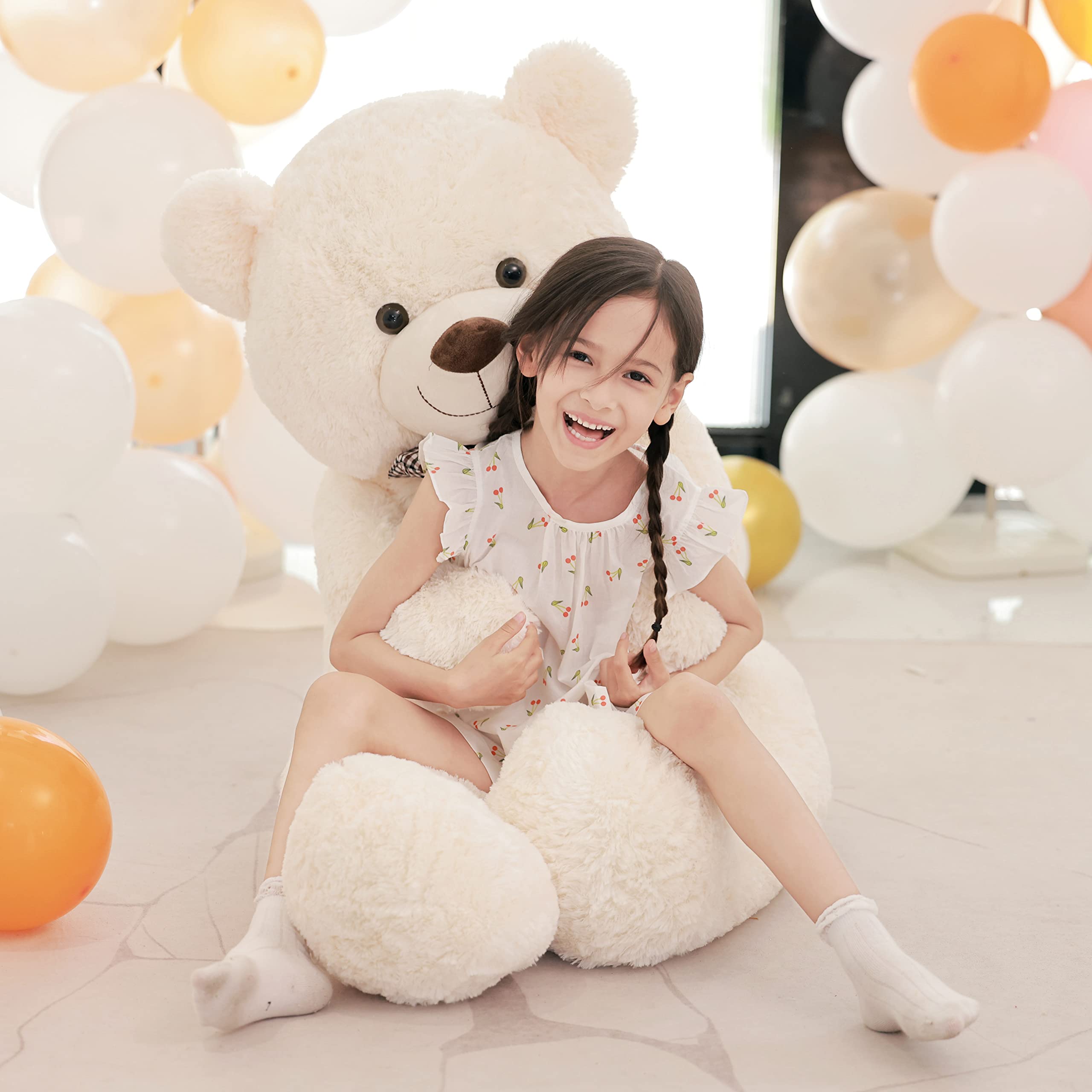 Poutmac 55 inch Giant Teddy Bear Stuffed Animal White Big Plush Teddy Bear Valentine's Gift for Girlfriend Soft Stuffed Bear Animals for Christmas,Birthday,Mother's Day Image