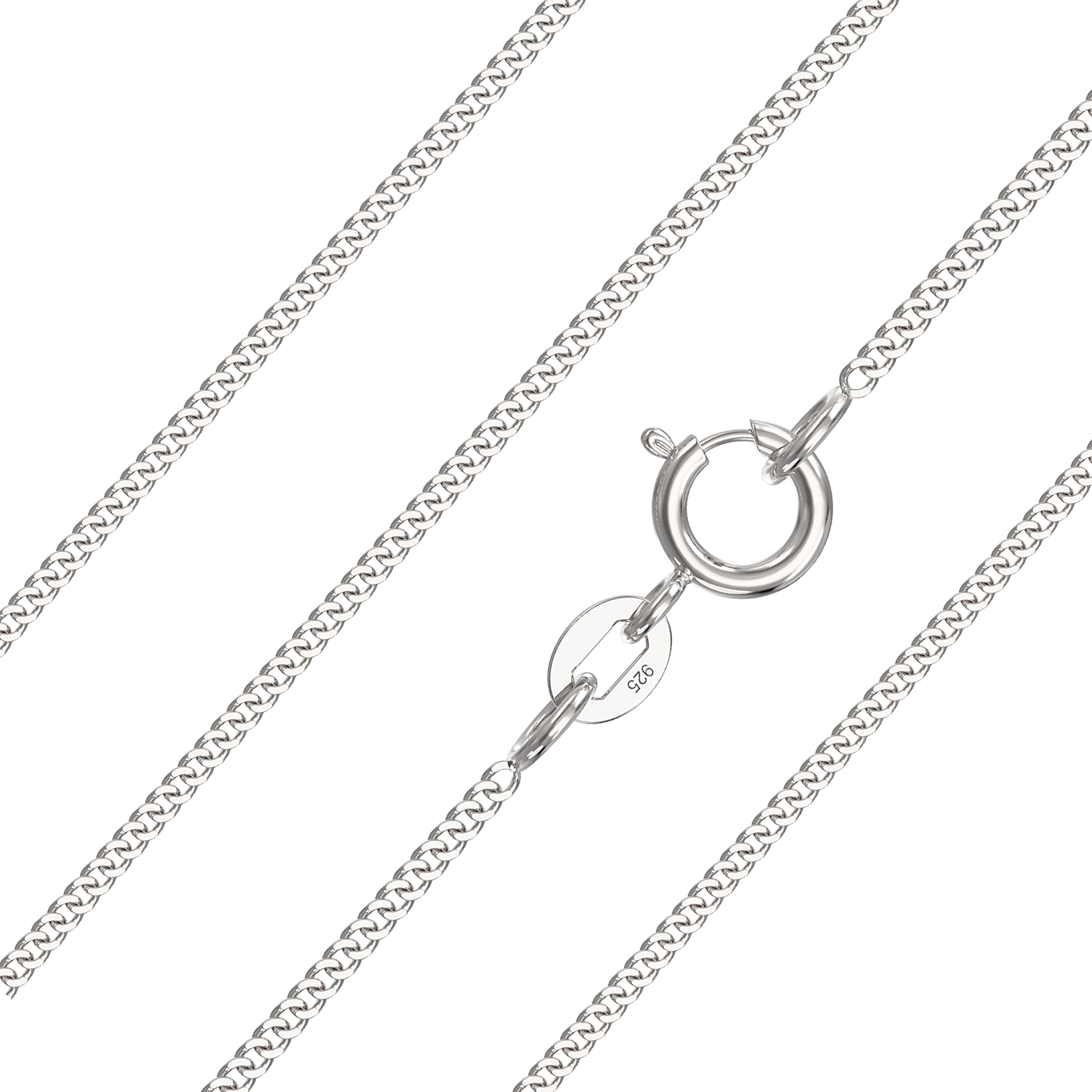 Aeon 925 Sterling Silver Necklace - 1mm Diamond Cut Curb Chain Necklace | 20" Chain | Polishing Cloth & Pouch Bag Included