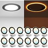 Amico 12 Pack Black 6 Inch 5CCT LED Recessed Ceiling Light with Night Light, 2700K/3000K/3500K/4000K/5000K Selectable Ultra-Thin Lighting, 12W=110W, 1100LM, Dimmable Canless Wafer Downlight - ETL&FCC