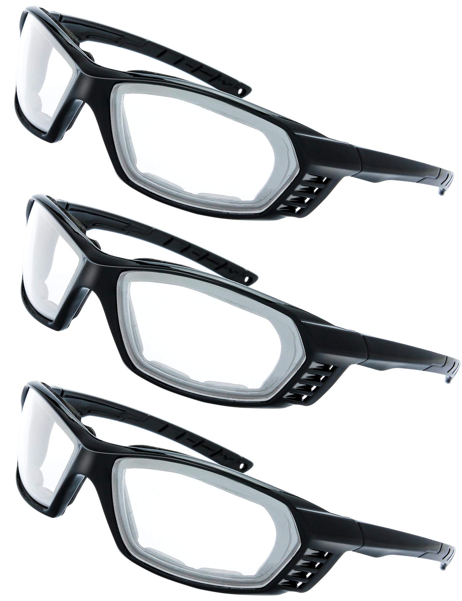 Photo 1 of The Fresh Motorcycle Riding Glasses Padded Frame Lens Block 100% UVB for Outdoor Activity Sport (22-Black, 3 Pairs of Clear)