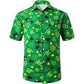 Mens St Patrick's Day Shirt Shamrock Irish Clover Hawaiian Button Down Short Sleeves Shirts