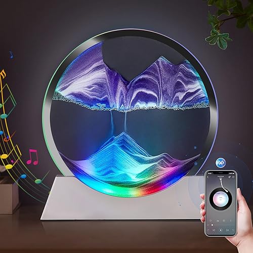 OLYWEI Moving Sand Art Bluetooth Speaker Bedside Dimmable Multi-Color Changing Bedside Lamp, Sand Art Lamp for Home Decor/Relaxation/Party/Music/Gift-Purple
