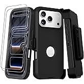CJKJSTEROPE for iPhone 17 Pro Case with Belt-Clip Holster,Military Grade Shockproof Anti-Scratch Phone Cover with 2 Screen Protector & Kickstand,Full Body Protective Case for iPhone 17 Pro (Black)