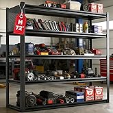 Jaqiumn Metal Garage Shelving Unit, Heavy Duty Adjustable Industrial Storage Shelves, Steel Storage Rack for Garage, Warehouse, Basement, Black, 72" H x 47.2" W x 23.6" D, 1 Pack