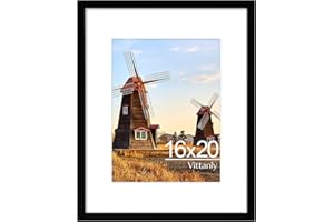 Vittanly 16x20 Picture Frame for Wall, Display Poster 11x14 with Mat or 16x20 without Mat, Plexiglass, Wall Gallery Frames, Vertical or Horizontal Display, Black, 1 Pack