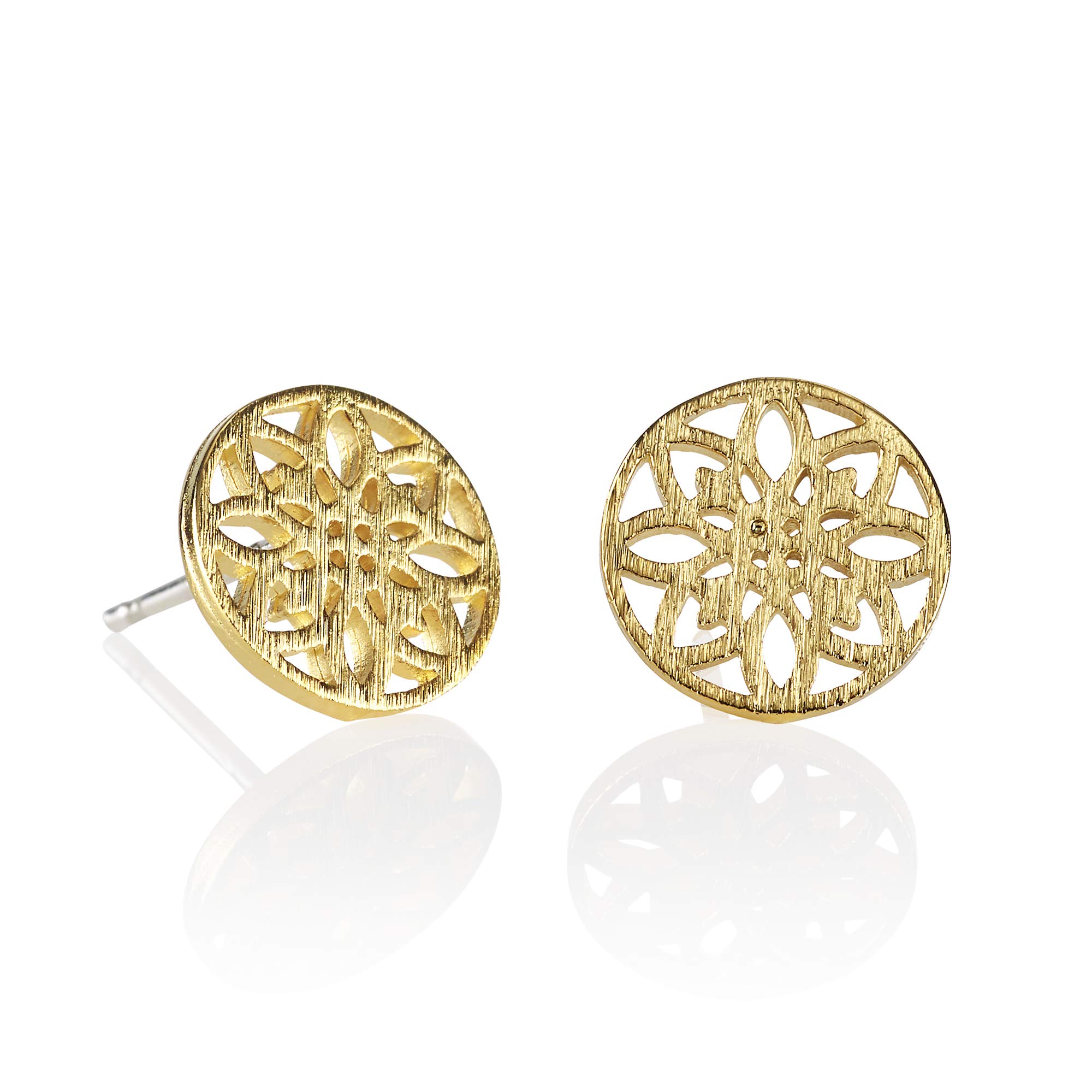 Namana Mandala Disc Gold Stud Earrings for Women, Brushed Finish Round Gold Earrings for Women, Cute Earrings for Teenage Girls and Women, Gold Studs for Women, Gold Jewellery Gifts for Women
