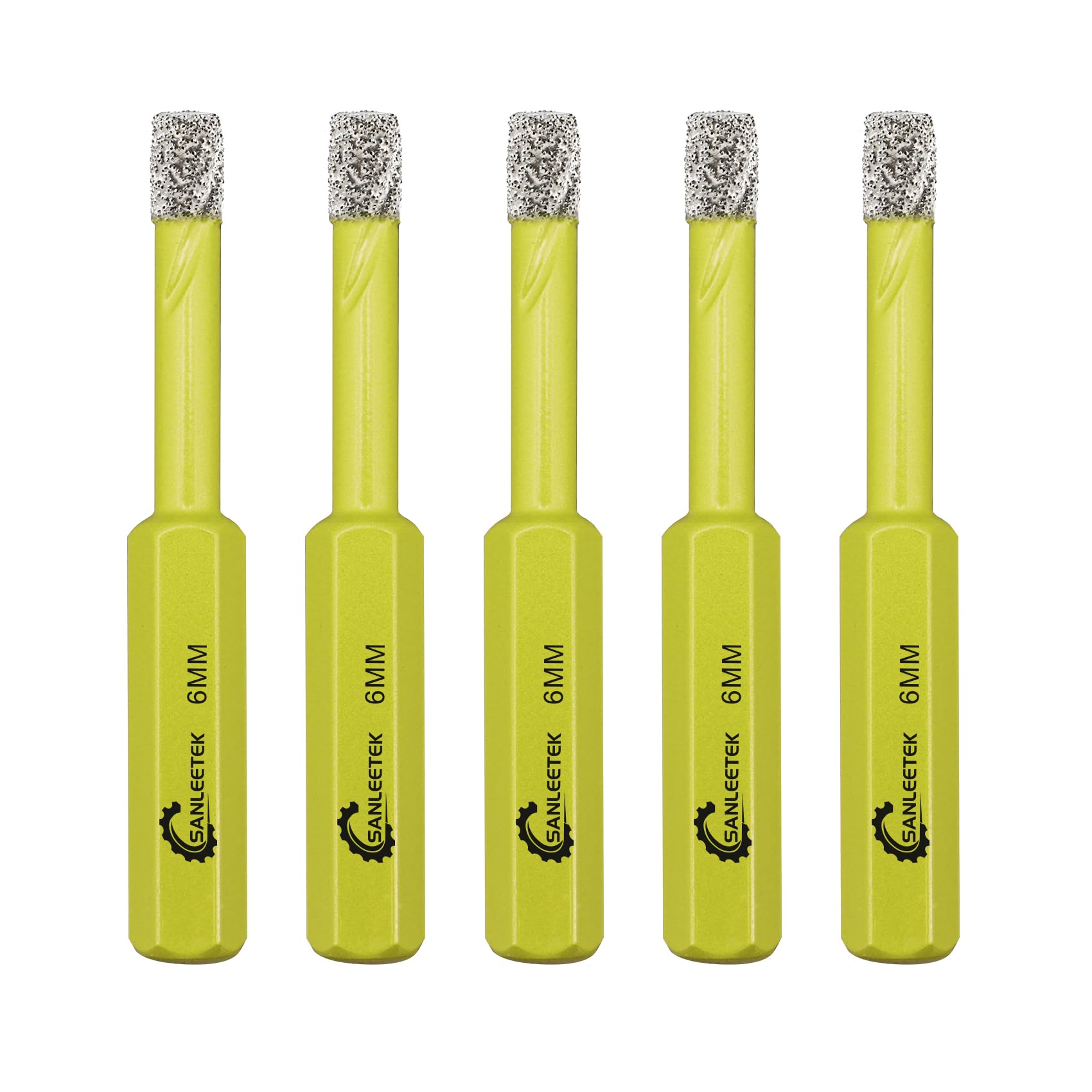 Dry Diamond Drill Bits Set - 5pcs 6mm Hole Saw Kit with Hexagonal Shank for Ceramic Porcelain Tile Granite Marble Quartz Artificial Stone SANLEETEK