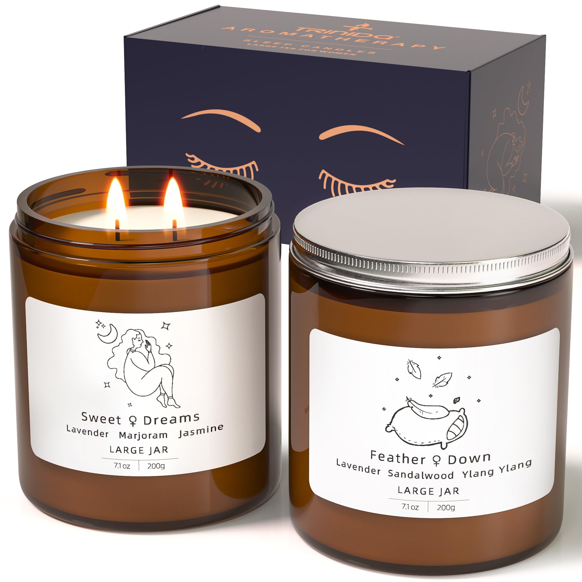 TRINIDa 2 Wicks Sleep Large Candle Gifts for Women, Candles Long Burning up to 100 Hours (14.2OZ), Scented Candles for Anxiety Relief & Perfect Sleep, Lavender Promotes Sleep, Jasmine Anxiety Relief