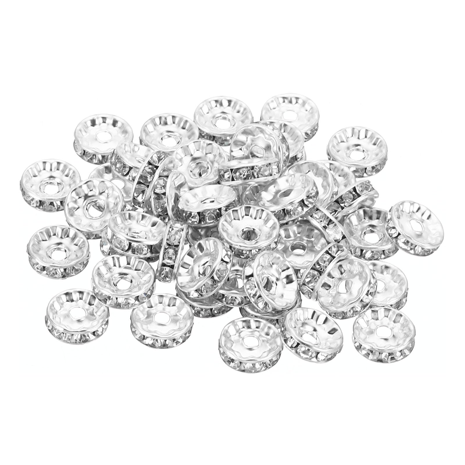 PATIKIL 10mm Spacer Beads, 100pcs Bead Spacers Rondelle Spacer Beads Rhinestone Small Round Bulk Glass Beads Crystal for Making DIY, Silver