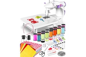 ROYALSELLPRO Mini Sewing Machine with 123 Pcs Sewing Kit for Beginners, Dual Speed Portable Sewing Machine with Light and Finger Guard Suitable for Household, Travel (Purple)