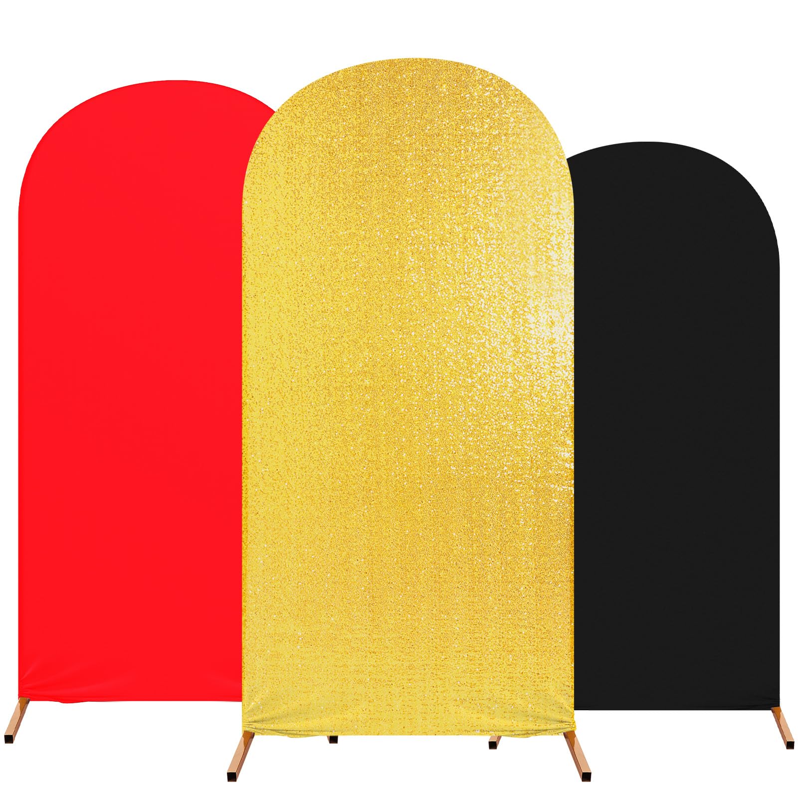 Photo 1 of Tingjoo Birthday Party Decoration, Set of 3 Theme Print Arch Cover Spandex Fitted Wedding Arch Stand Covers for Birthday Party, 4ft, 5ft, 6ft (Red,Black,Gold Glitter)