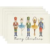 Artoid Mode Watercolor Nutcrackers Xmas Balls Merry Christmas Placemats Set of 4, 12x18 Inch Seasonal Winter Holiday Table Mats for Party Kitchen Dining Decoration