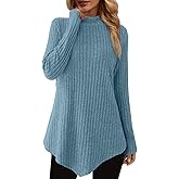 JUSTFASHIONNOW Mock Turtleneck Tops for Women Cozy Sweaters Trendy Long Sleeve Shirts Tunic Tops to Wear with Leggings