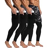 Cutecrop 3 Pcs Men's 2 in 1 Athletic Running Pants Quick Dry Workout Compression Pants with Pockets Towel Loop