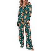 SHESHOW Satin Pajamas Set for Women Set Long Sleeve Button Down Pjs Sets 2 Piece Loungewear Animal Sleepwear XS-XXL