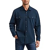 HISDERN 335 Men Long Sleeve Work Shirts with Two Pockets Cotton Button Down Up Shirt Casual Relaxed Fit Workshirt Man